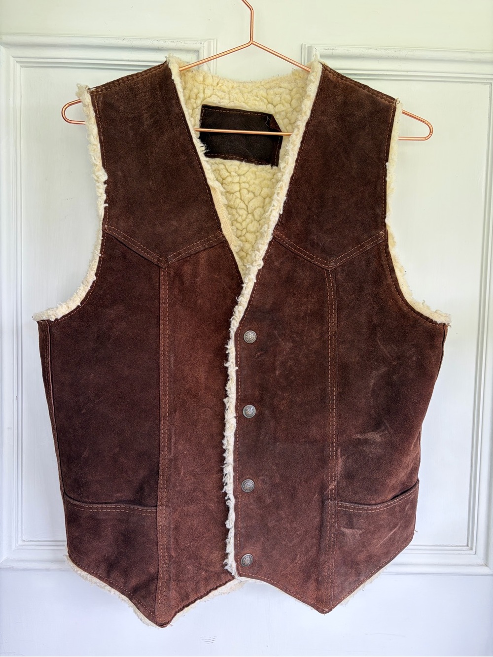 Vintage Brown leather Sherpa-Lined Vest